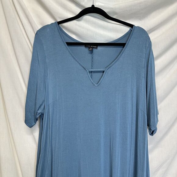 Lane Bryant Maxi‎ Dress Women's 18 20 Short Sleeve Blue V-neck Flowy Stretchy - Picture 3 of 9